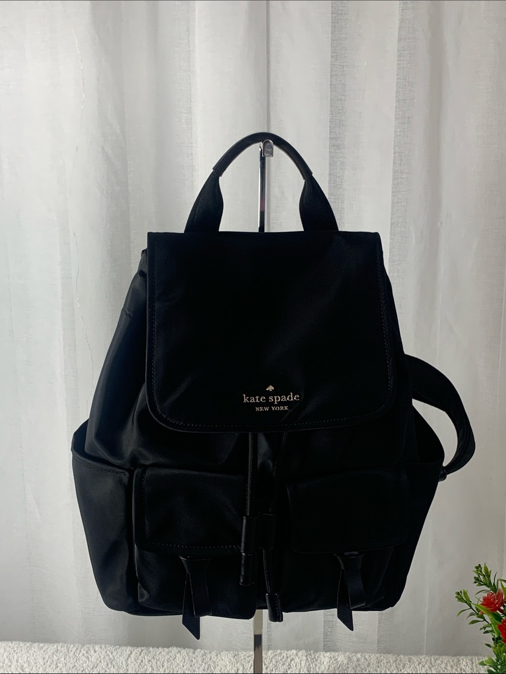 GUC Kate spade Black Nylon Carley Flap Backpack